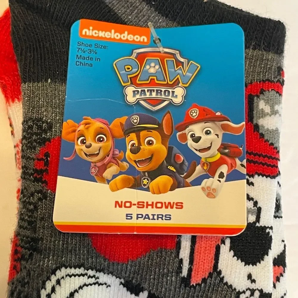 Paw patrol no show socks 5 pk shoe size 7.5 - 3.5 new